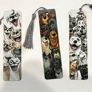 Dog Friends Illustrated Metal Bookmark Set with Tassels